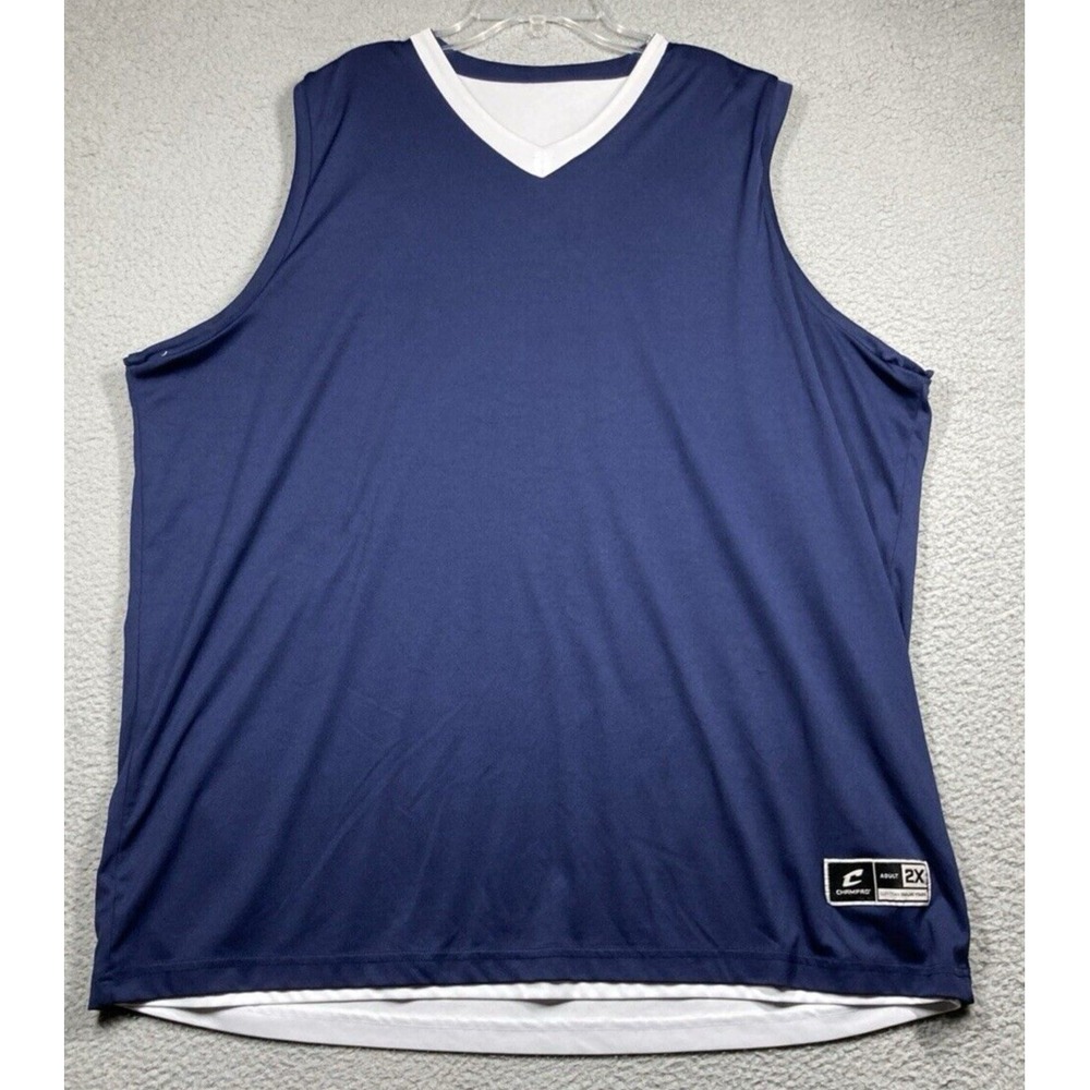 Champro Practice Jersey Men's 2X Navy Blue/White Reversible Sleeveless Stain‎